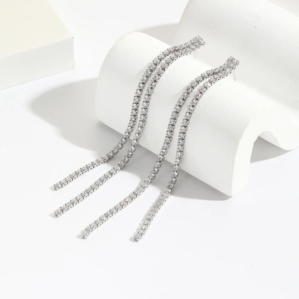 Fashion Statement Long Statement Gold Plated Bling Tassel Earring For Women Female Stainless Steel Wedding Daily Pendant Jewelry