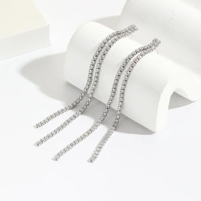 Fashion Statement Long Statement Gold Plated Bling Tassel Earring For Women Female Stainless Steel Wedding Daily Pendant Jewelry