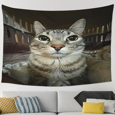Cat Looking Directly At You Tapestry Art Wall Hanging Aesthetic Home Decor Tapestries for Living Room Bedroom Dorm Room