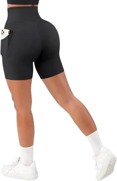 Sports Short Women Cross Workout Yoga Shorts with Pockets 5" High Waist Booty Biker Short