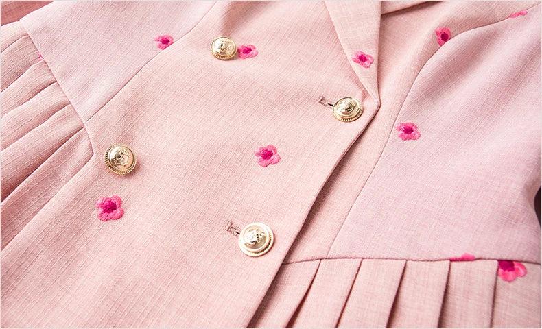 ZJYT New Fashion Women's Autumn Blazer Dresses Long Sleeve Embroidery Double Breasted Office Dress Plus Size Female Clothing