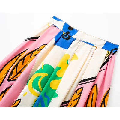 Printed Long Skirts For Women Fashion 2025 Pleated Midi Skirt Woman High Waist Skirt Sets Streetwear Summer Beach Skirt