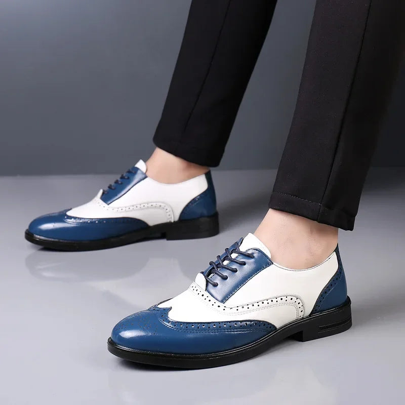 Retro Men's Oxford Shoes Fashion Block Carved Casual Shoes Social Shoes Male Business Dress Leather Shoe Zapatos Para Hombres