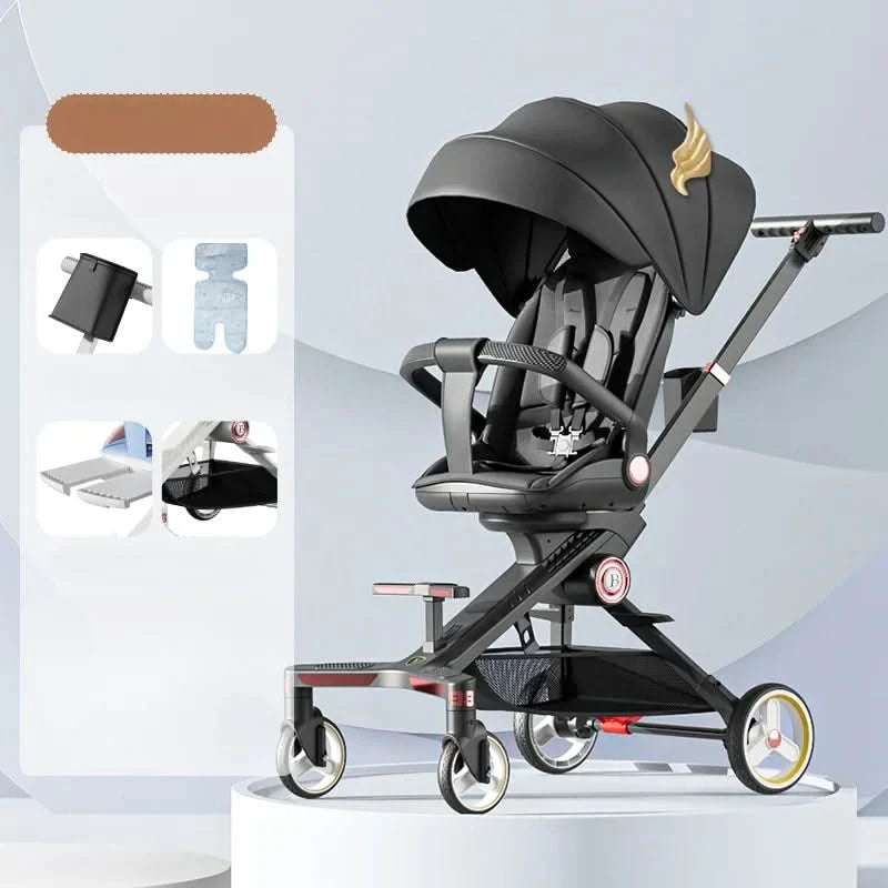 Baby stroller 0 to 3 years High view Shock absorption four wheels stroller folding Can sit or lie down lightweight baby stroller