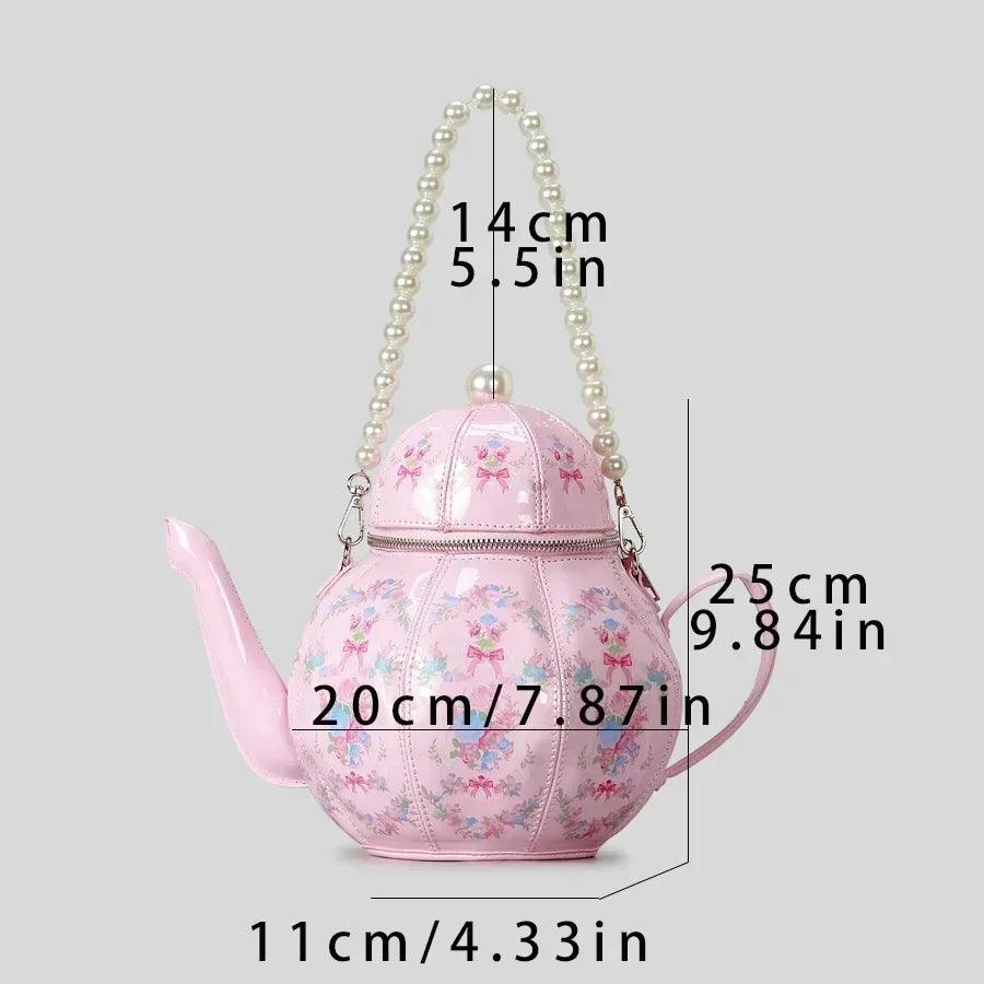 Handbags with teapot design creative vintage print for women shoulder bag pearl chains designer luxury strap