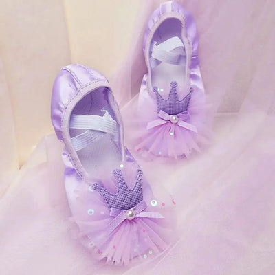 Children's Ballet Shoes Girls Professional Dance Satin Crown Lace Ballet Shoes Soft Sole Professional Training Princess Shoes