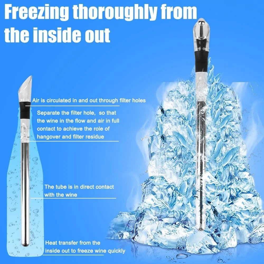 Rapid Iceless Wine Chilling Rod Stainless Steel Cooler Ice Chil Bar Wine Cooler Set Wine Bottle Cooler Stick Aerator Pourer