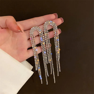 Fashion Statement Earrings Long Gold Color Statement Bling Tassel Earrings for Women Ms Wedding Daily Pendant Hot Jewelry Gift