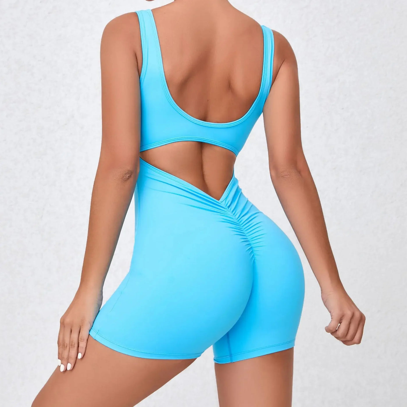 Seamless Yoga Jumpsuits Sports Fitness Backless Rolling buttocks Running Workout Gym One-piece Shorts Tracksuits for Women