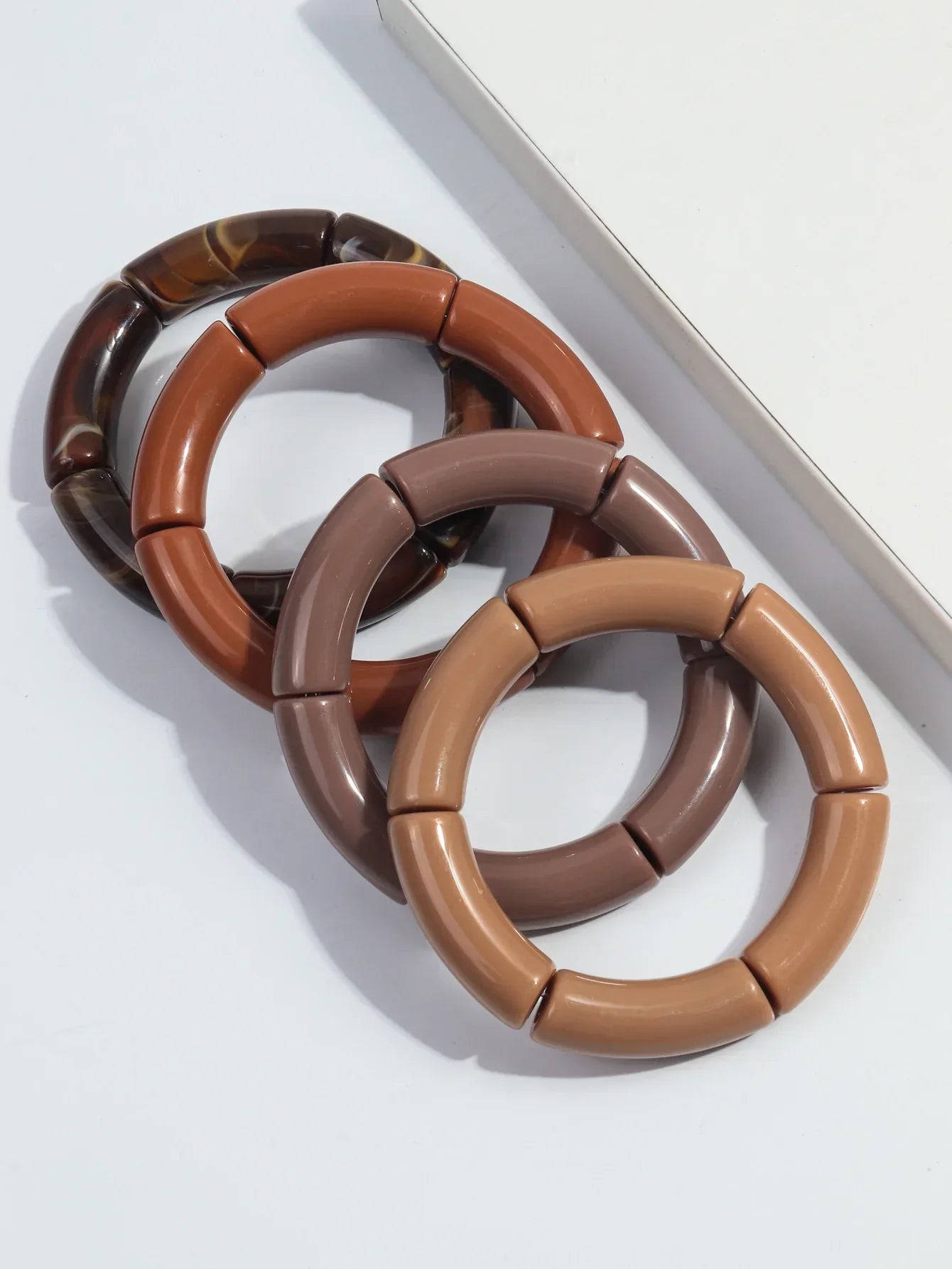 4 pieces/set Acrylic Colorful Brown Bamboo Chunky Bangles Set for Women Resin Statement Bracelet Bangle 2025 Jewelry Gifts