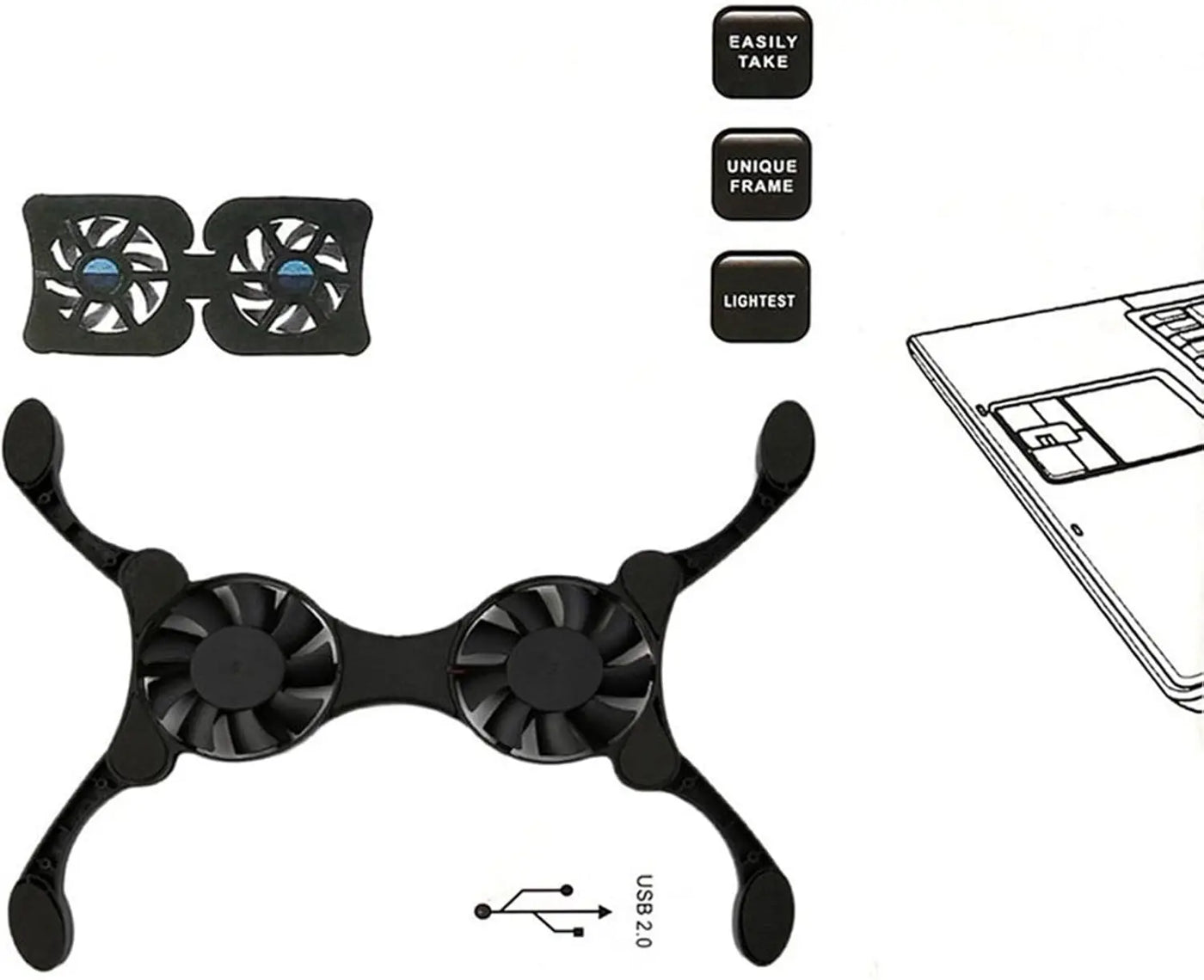 Cooler Stand Laptop Cooler Low Noise Cooling Portable Ultra Slim Gaming Laptop Cooling Pad Prevent Overheatin for 7-15 in Laptop