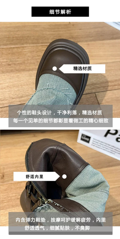 Women Boots British Fashion Pants Leg Boots  New Thick Soled Rivet Zipper Belt Buckle Platform Anti Slip Cowboy Short Boots