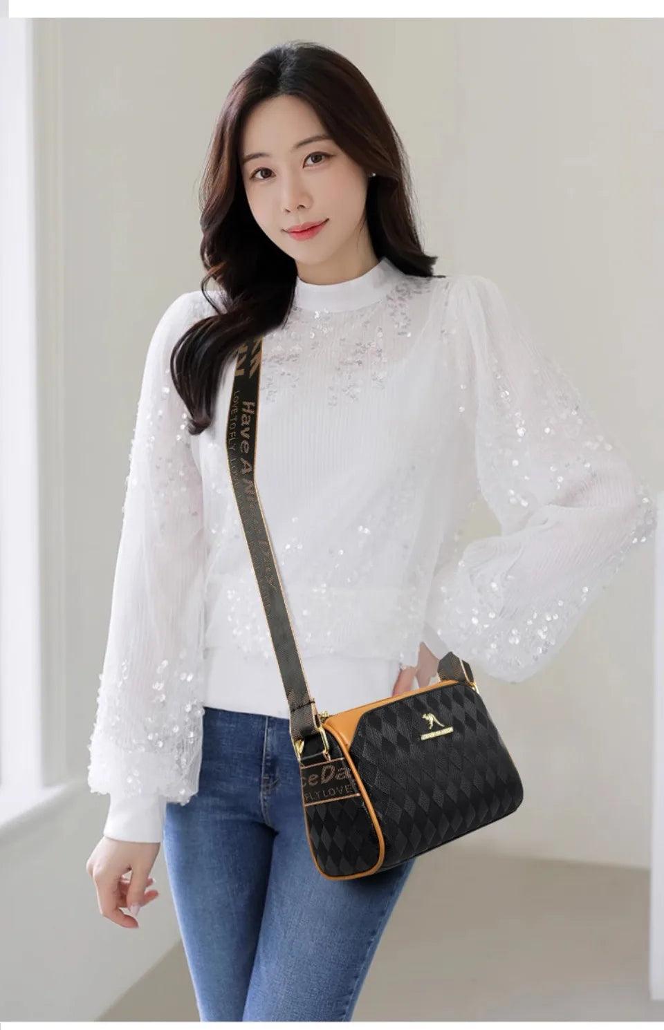 Luxury handbags women bags designer crossbody for mother soft pu leather shoulder purses handbag clutch 3 layers sac