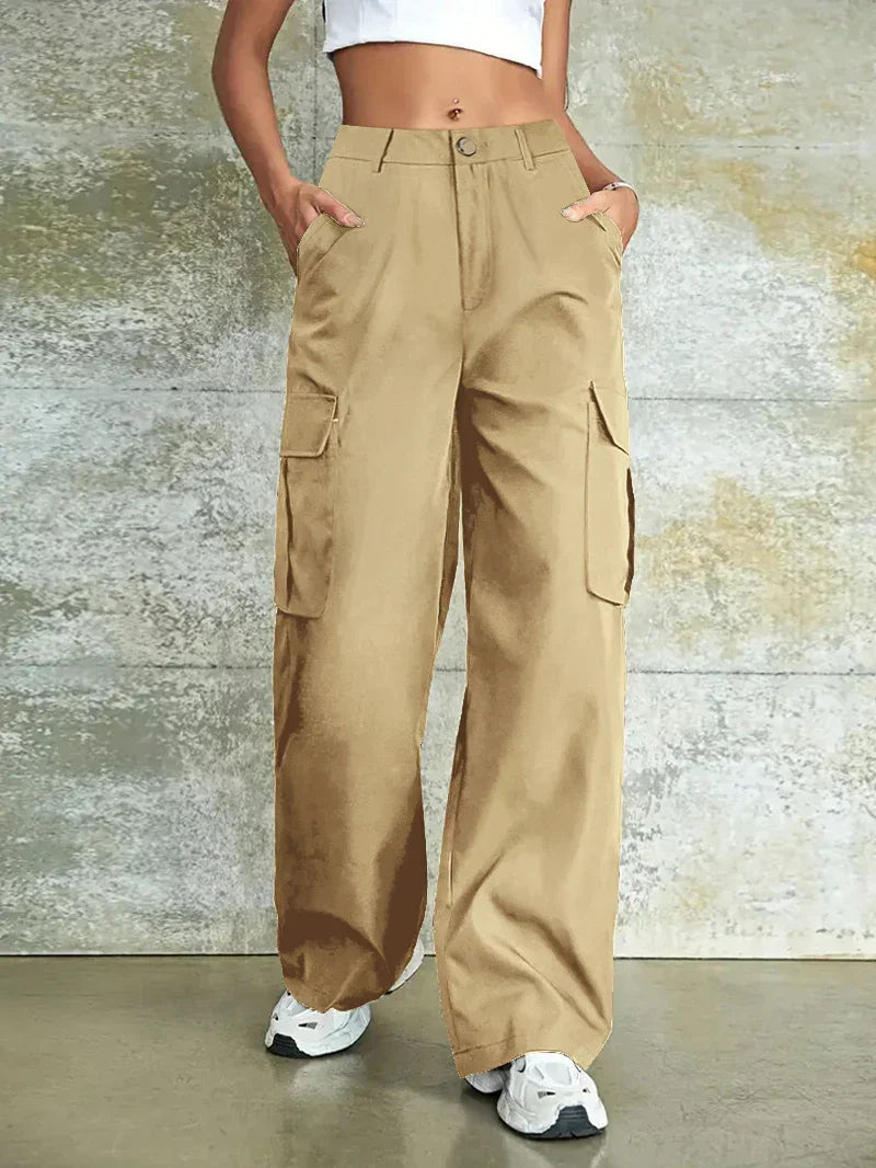 Women's Plain Multi-pocket High Waist Cargo Pants, Casual Street Straight Leg Pants for Daily Wear, Ladies Bottoms