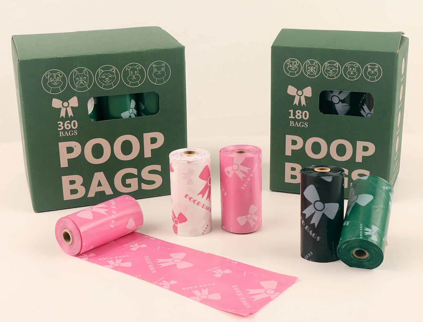 Thick & Durable Pet Poop Bags with Pink Bows - Leakproof Dog & Cat Waste Bags for Outdoor Walks, Multiple Sizes for Puppies