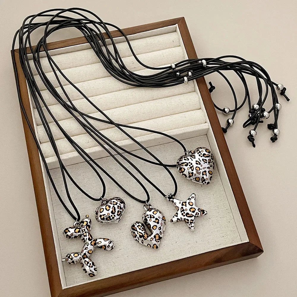 Autumn and Winter Leopard Print Pendant Long Necklace for Women Sweater Chain Accessory