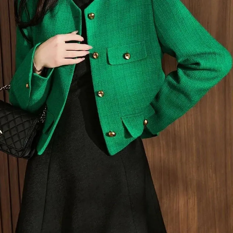 Spring Autumn Women's Blazers 2024New Elegant Slim Cropped Streetwear Green Suit Coat Fashion Ladies Jackets Outwear Female Tops