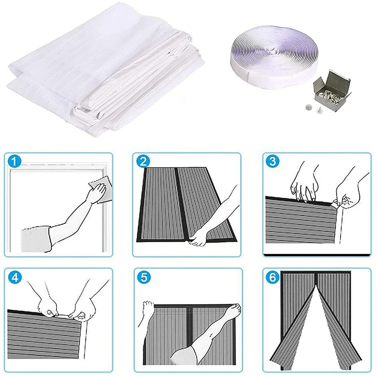 Magnetic Screen Door，Pet Friendly Walk Through Door Screen Magnetic Closure- Magnetic Screen Door Mesh Keeps Bugs Out-White