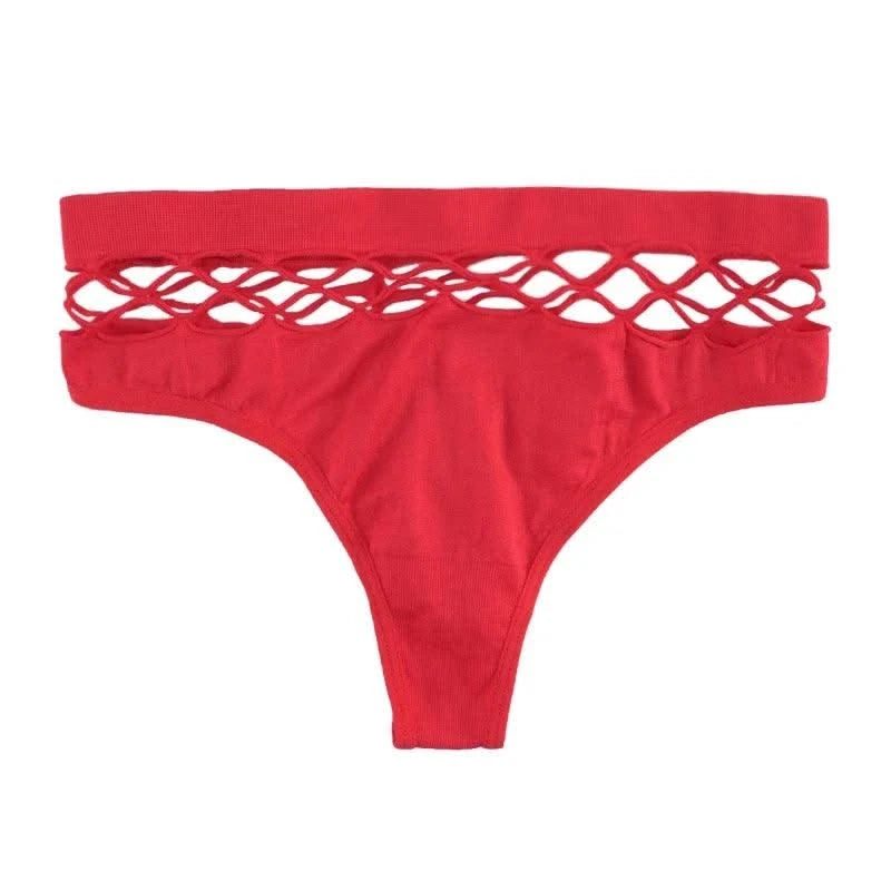 Sexy Women's Thong Panties Mid Waist Hollow G-Strings Lingerie Breathable Nylon Underwear Ladies Thongs Underpants