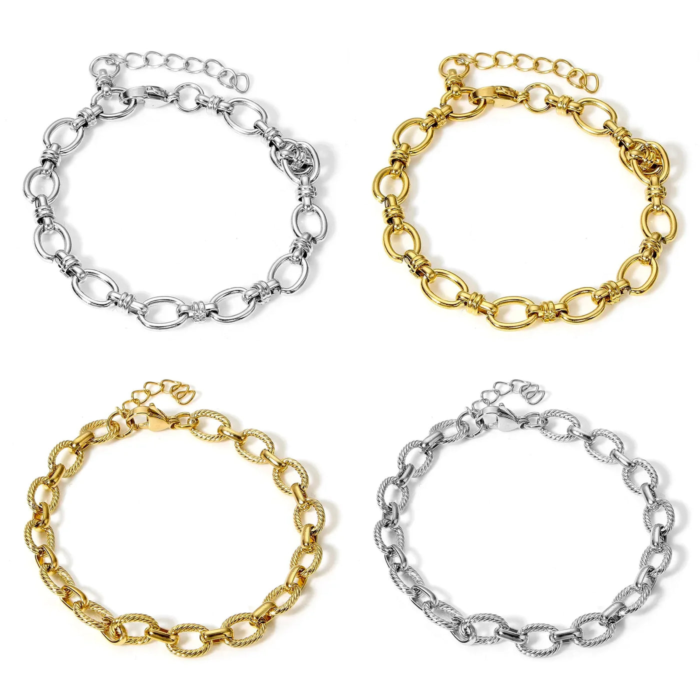 1Piece Statement Stainless Steel Chain Bracelet For Women Men Punk Metal Oval Bracelet Handmade Exquisite Jewerlry Gifts 17.5cm