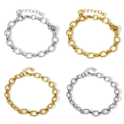 1Piece Statement Stainless Steel Chain Bracelet For Women Men Punk Metal Oval Bracelet Handmade Exquisite Jewerlry Gifts 17.5cm