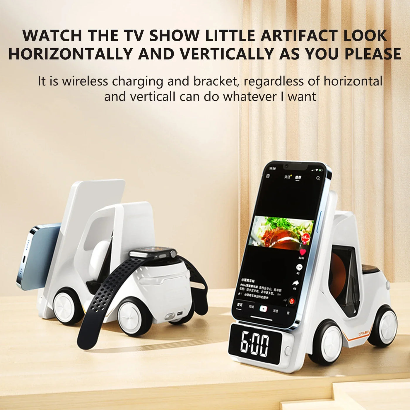 Wireless Charger Stand 5 In 1 Alarm Clock For IPhone 15 14 13 12 Pro Max 8 X XS XR iWatch 8 7 6 5 Airpods Fast Charging Station