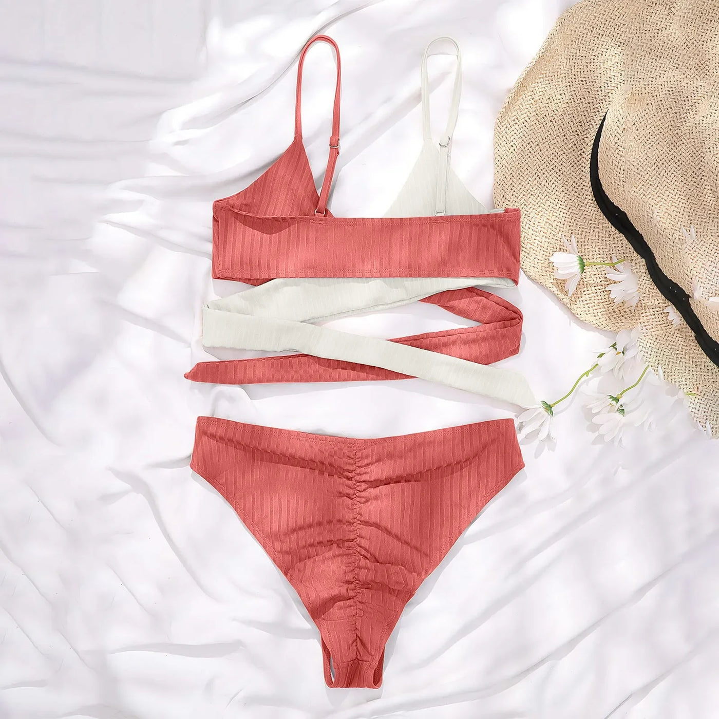 Summer Ladies Sexy High Waist Print Two Piece Bikini Sets Biquini Women Swimsuit Clothing Set Color Block Mujer Swimwear Suits