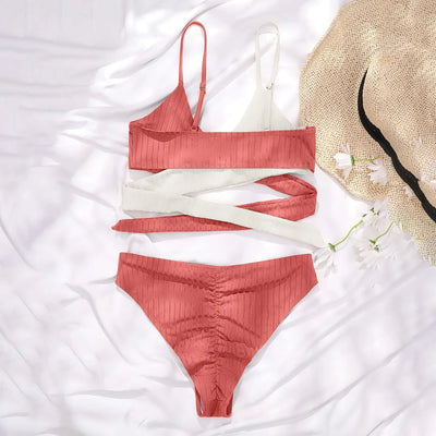 Summer Ladies Sexy High Waist Print Two Piece Bikini Sets Biquini Women Swimsuit Clothing Set Color Block Mujer Swimwear Suits