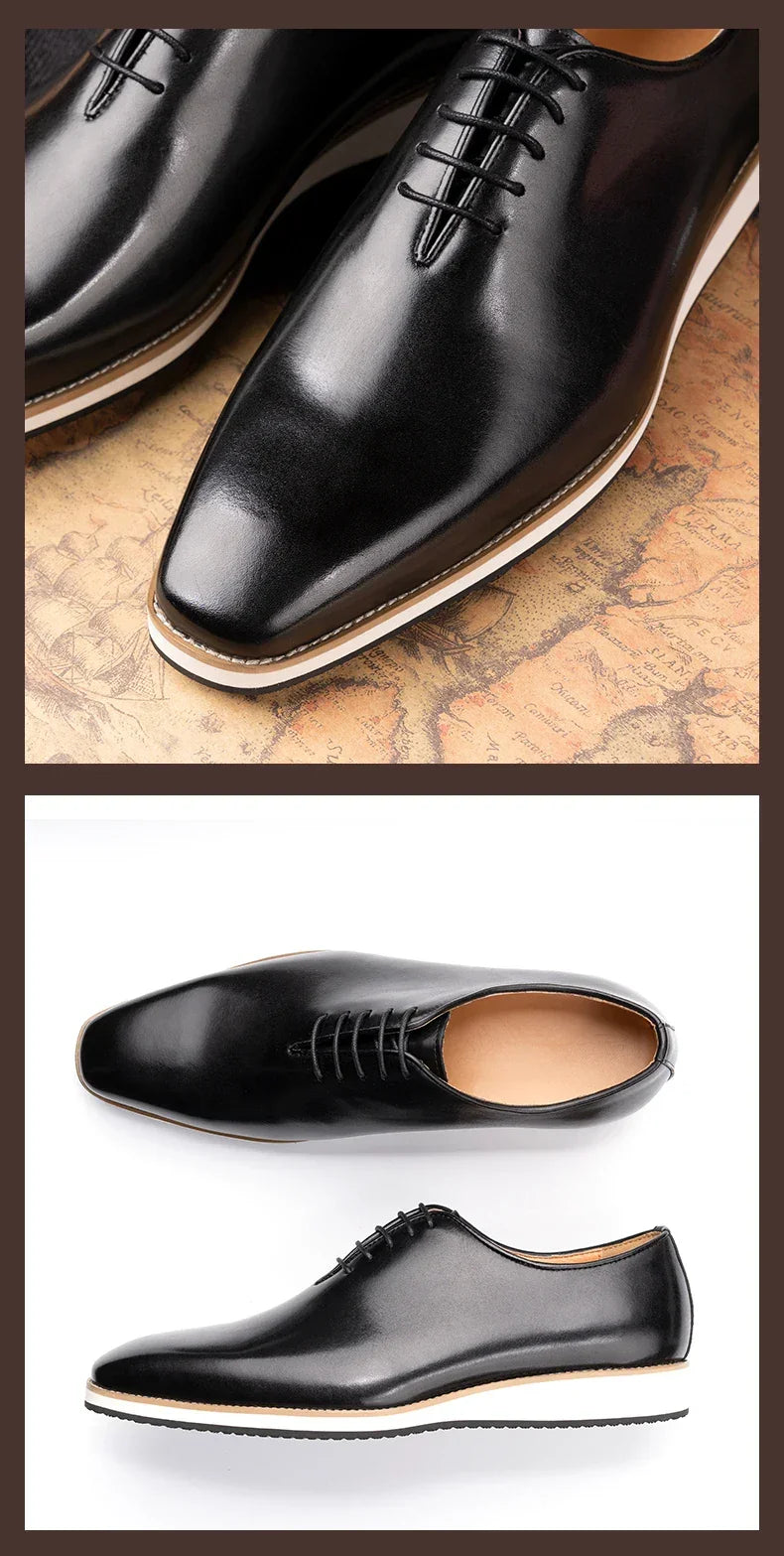 Modern Leather Men's Shoes Office Business Formal Suit Footwear High Quality Oxford Lace Up Handmade Brogue Shoes EVA Outsole