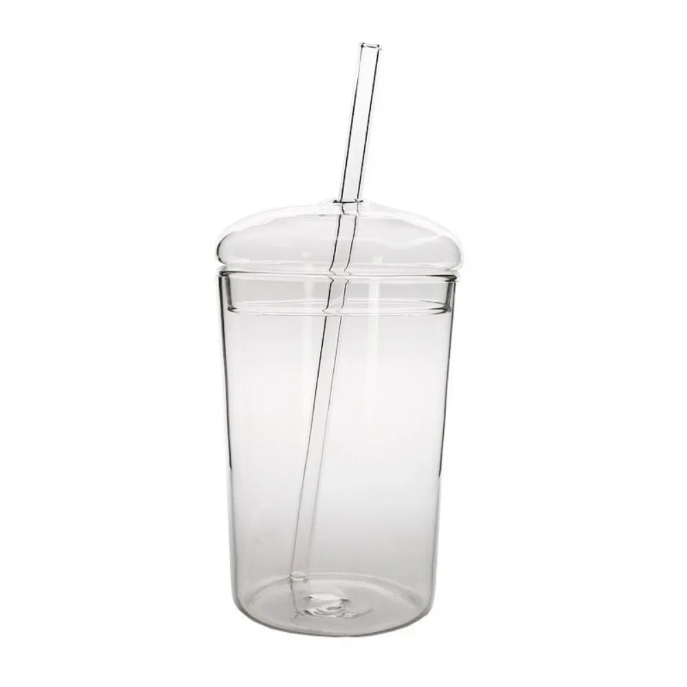 500ML Drinking Glasses with Dome Lids and Glass Straw Can Shaped Glass Cups Beer Glasses Iced Coffee Tumbler Cup DIY Drinkware