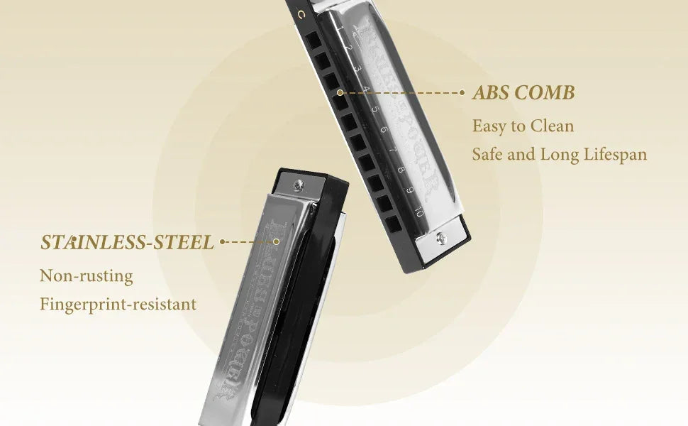 Diatonic Blues Harmonica 12 Keys Available Mouth Organ Harmonica10 Hole 20 Tone Diatonic Harp with Case for Student Teacher Gift