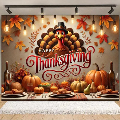 Autumn Harves Happy Thanksgiving Background Pumpkin Turkey Orange Backdrop Banner Party Decorations Supplies Family Party Gifts