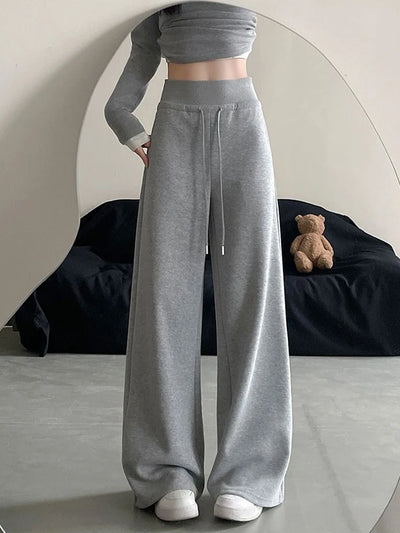 Black Sweatpants for Women Autumn High Waist Drawstring Loose Wide Leg Pants Y2K Fashion Streetwear All Match Jogging Trousers