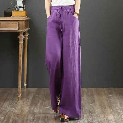 Wide-leg Pants Spring Casual Women's Versatile Loose Cotton Linen High-waist Drawstring Straight Trousers