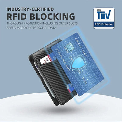 Slim RFID-blocking synthetic leather card holder wallet with carbon fiber texture