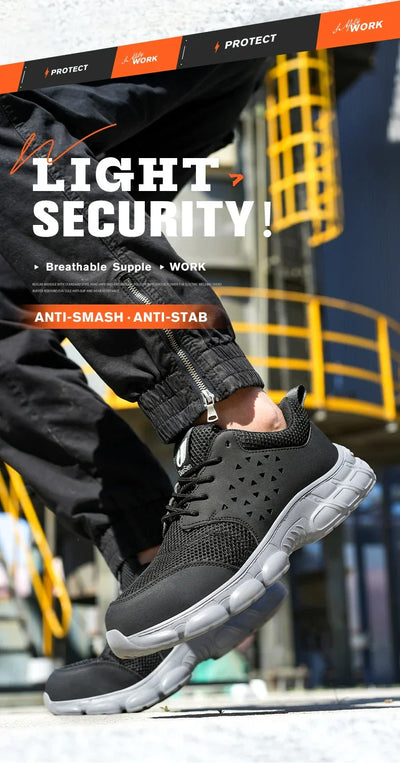 Men's Safety Shoes Comfortable Non-Slip Work Shoes Lightweight Breathable Safety Toe Casual Sneakers for Construction Site Black