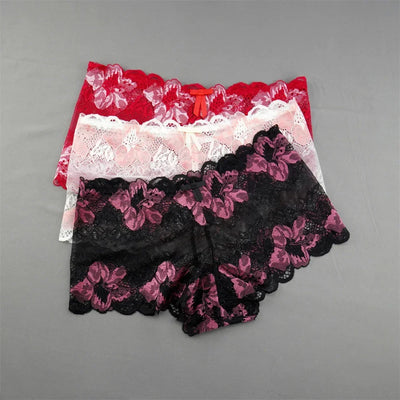 New 2023 Transparent Underwear Women Sexy Lace Panties Women Bikini Bottom Boyshorts Hollow Out Ladies Floral Boxers M-XXL