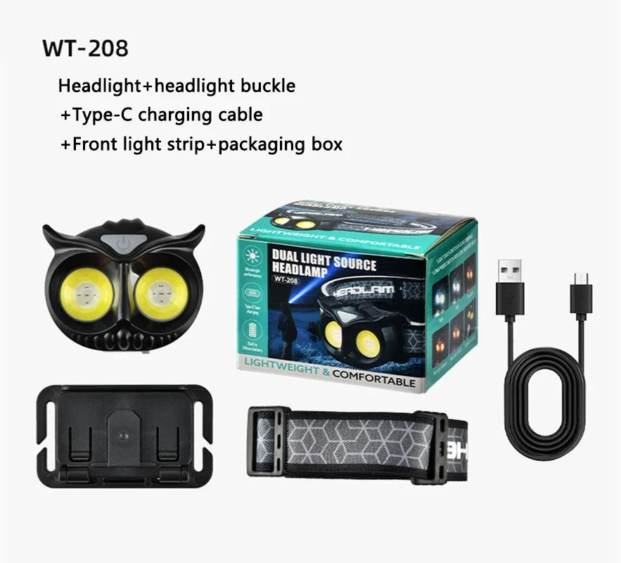LiitoKala-Small Owl Headlamp, LH-208 209, Can Place 1.2V, 1.5V, AAA Outdoor Climbing Mountain Head Wearing Lamp