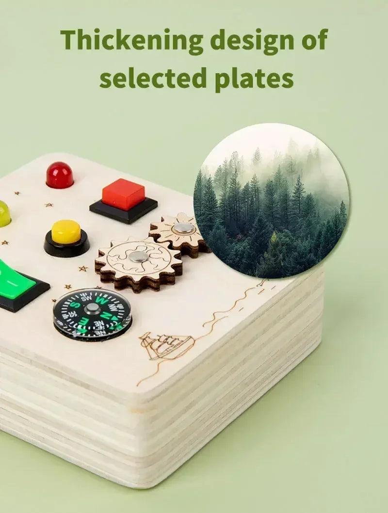Montessori busy board sensory toys wooden with led light switch control travel activities children games for 2-4 years