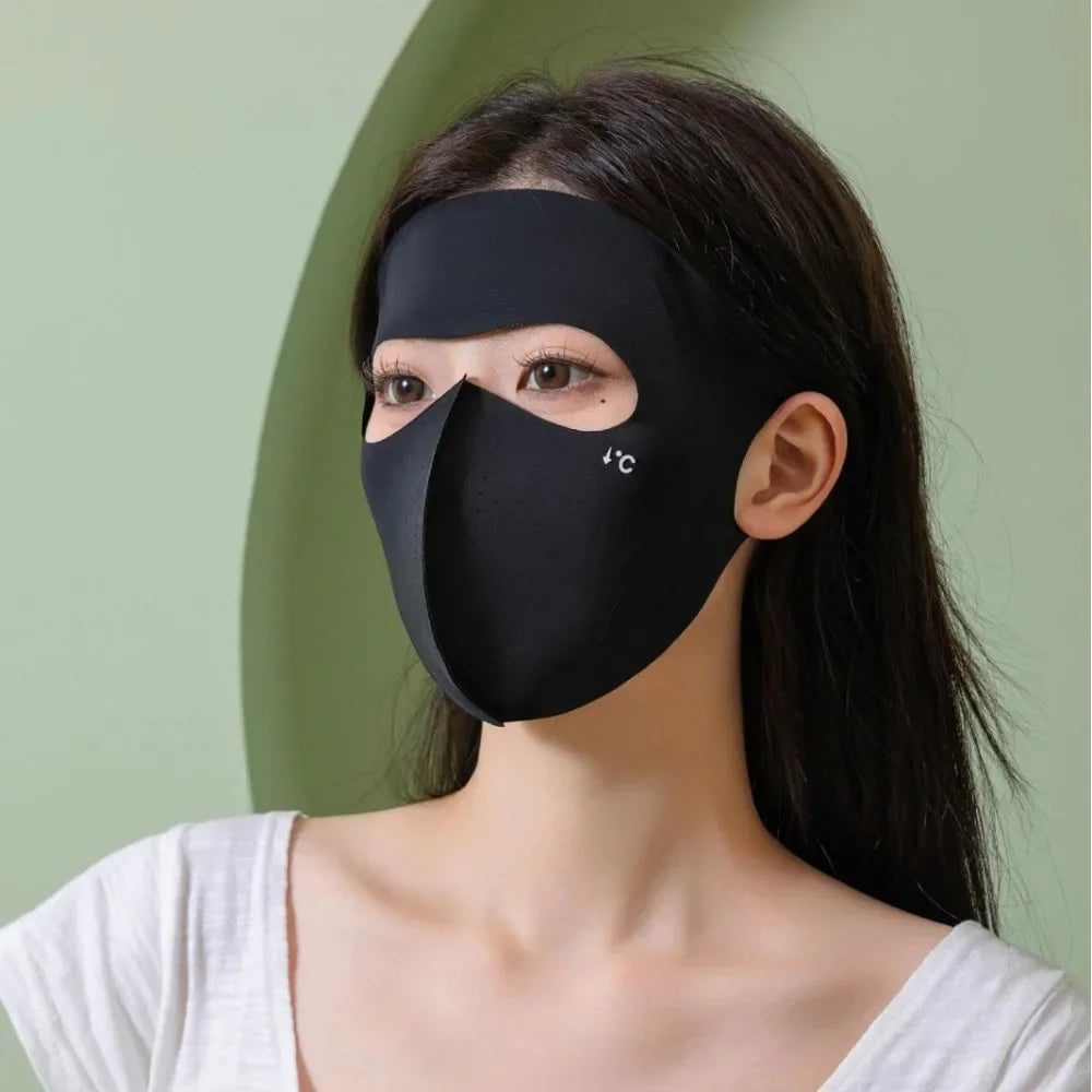 Polyester UPF50+ Sunscreen Mask Traceless Small Hole Ice Silk Face Clothing Thin Quick Drying UV Protection Mask Women