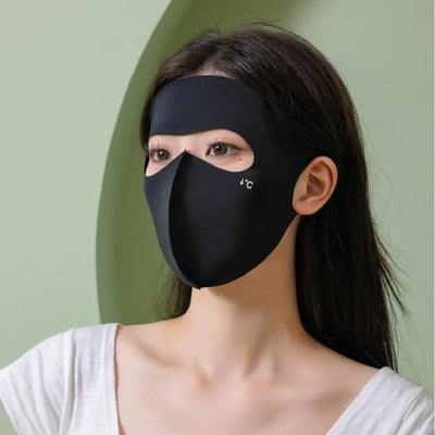 Polyester UPF50+ Sunscreen Mask Traceless Small Hole Ice Silk Face Clothing Thin Quick Drying UV Protection Mask Women