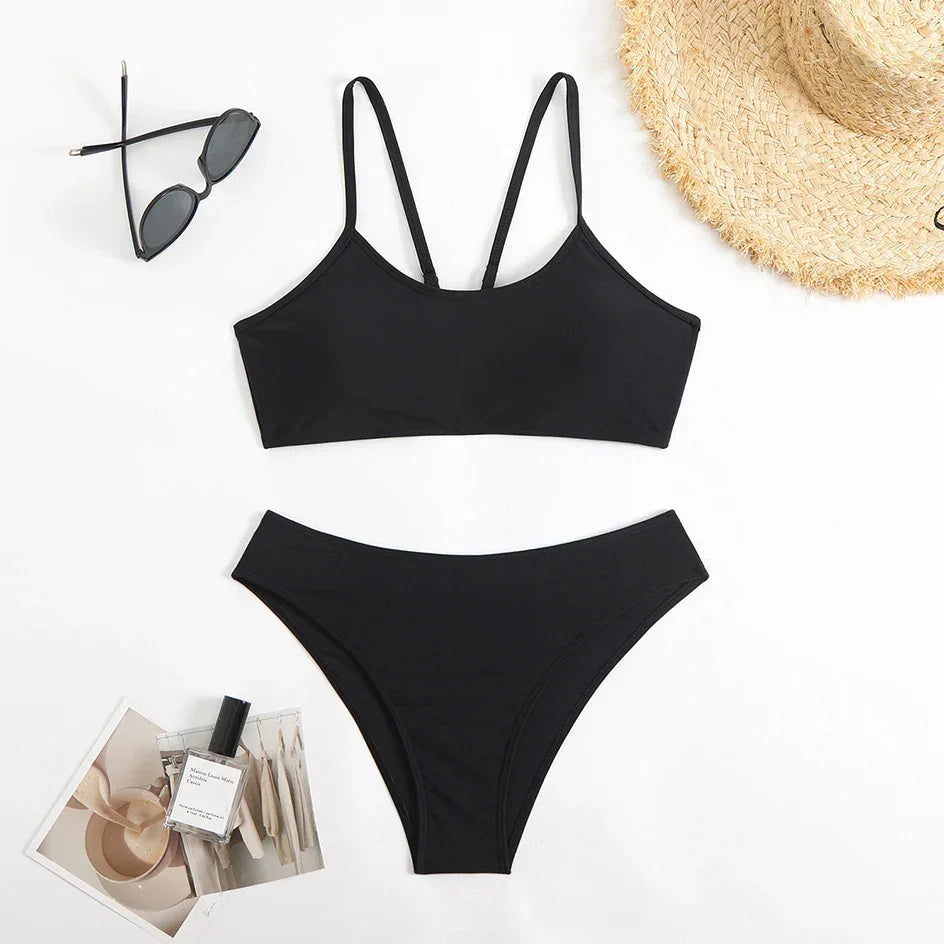 Sexy Woman Swimsuits 2025 Summer Swimwear Women's Bikinis for Female Two Pieces Beach Wear Solid Color Bikinis Set Bathing Suit
