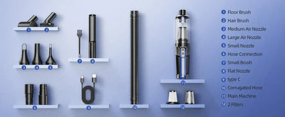 Car Vacuum Portable Cordless18000Pa 2 in 1 Vacuum CleanerAir Duster Handheld Vacuum Cordless Strong Suction Rechargeable