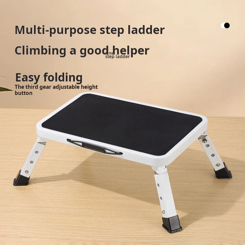 3-step adjustable folding step stool, foldable step stool, safer metal step stool for bedrooms, kitchens, offices, SUVs, etc. fo