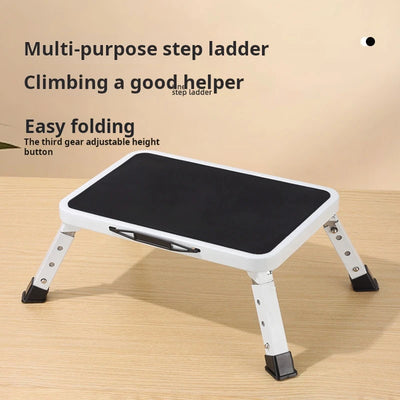 3-step adjustable folding step stool, foldable step stool, safer metal step stool for bedrooms, kitchens, offices, SUVs, etc. fo