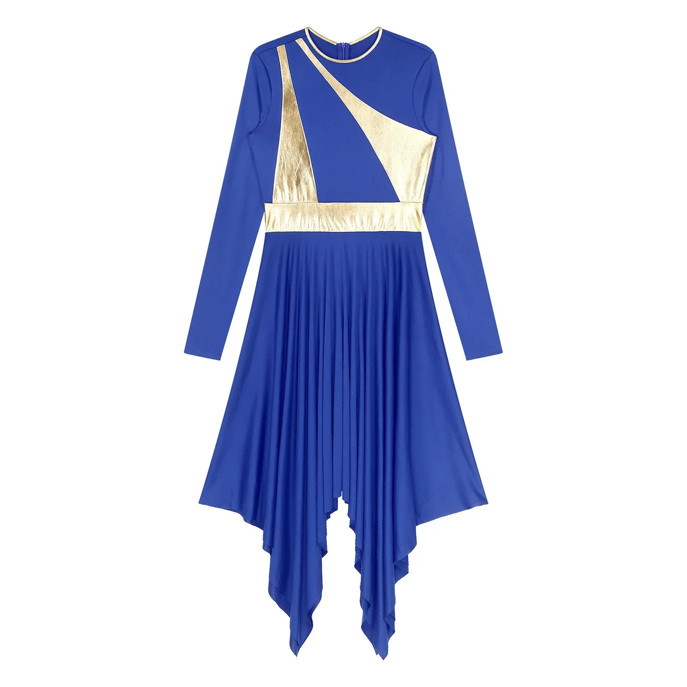 Women Church Choir Worship Liturgical Dress Modern Lyrical Dance Waltz Stage Performance Costume Long Sleeve Metallic Shiny Gown