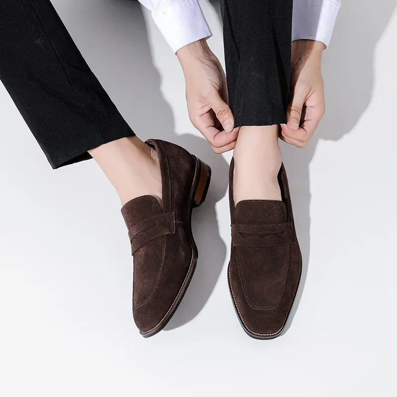 Brand Men's Loafers Suede Cow Leather Shoes Vintage Slip-on Casual Men Driving Shoes Wedding Male Dress Shoes