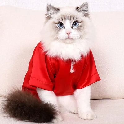 Fashionable Pet Clothes Summer Shirt Cat Wear Silk Dazzle Breathable Thin Non-Stick Fur Traditional Chinese Garments Cat Dresses