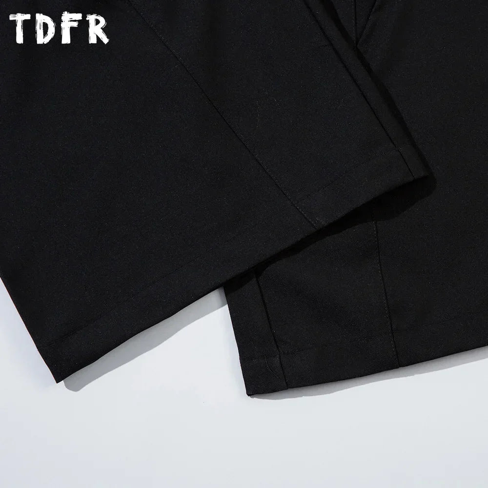 Spliced Wide Leg Pants Mens Solid Color Spring Summer Casual Streetwear Loose Wide Leg Trousers Men