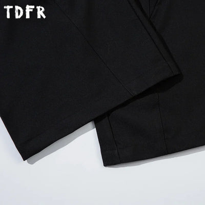 Spliced Wide Leg Pants Mens Solid Color Spring Summer Casual Streetwear Loose Wide Leg Trousers Men